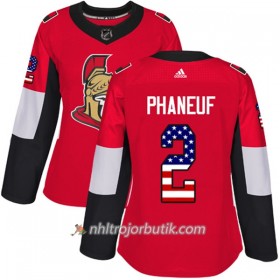 Dame Ishockey Ottawa Senators Tröja Dion Phaneuf 2 Adidas 2017-2018 Röd USA Flag Fashion Authentic